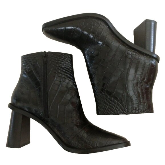 Gibson Latimer Vina Leather Croc Embossed Block Heel Ankle Boots - 7M - Picture 4 of 9